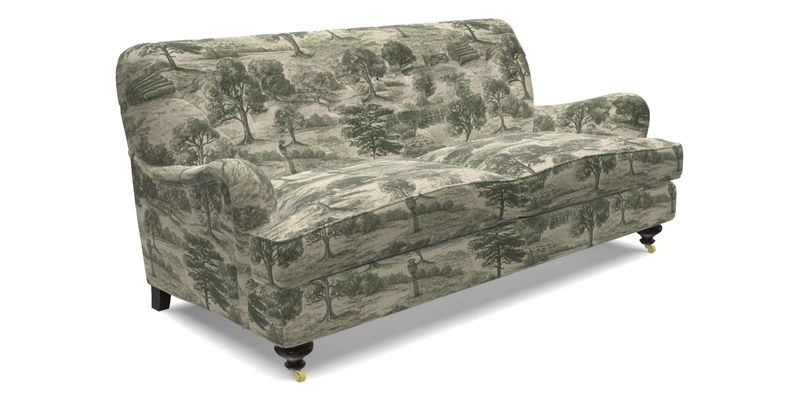 Chiddingfold 3 Seater Sofa in Omega Velvet Tawny Velvet and V&A Threads of India Regal Arabesque Flame with scatters in Sulawesi Splendour Jasper
