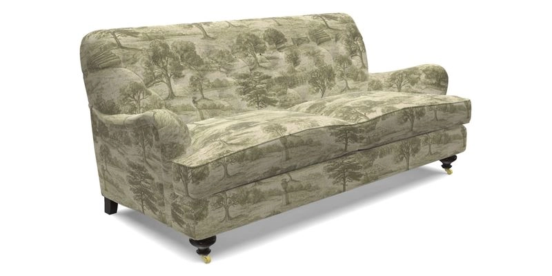 Chiddingfold 3 Seater Sofa in Omega Velvet Tawny Velvet and V&A Threads of India Regal Arabesque Flame with scatters in Sulawesi Splendour Jasper