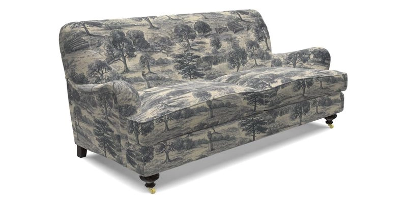 Chiddingfold 3 Seater Sofa in Omega Velvet Tawny Velvet and V&A Threads of India Regal Arabesque Flame with scatters in Sulawesi Splendour Jasper