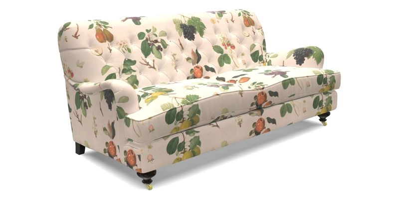 Chiddingfold 3 Seater Sofa in Omega Velvet Tawny Velvet and V&A Threads of India Regal Arabesque Flame with scatters in Sulawesi Splendour Jasper