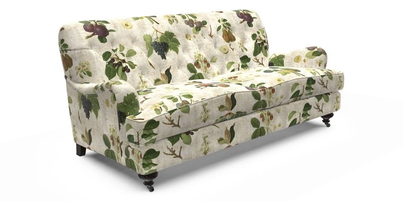 Chiddingfold 3 Seater Sofa in Omega Velvet Tawny Velvet and V&A Threads of India Regal Arabesque Flame with scatters in Sulawesi Splendour Jasper