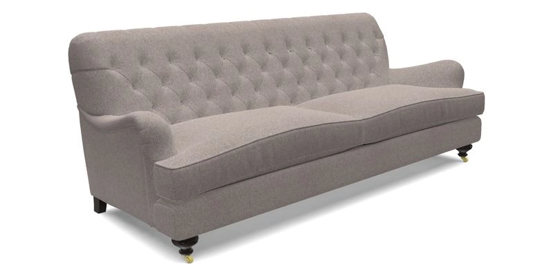 Chiddingfold 3 Seater Sofa in Omega Velvet Tawny Velvet and V&A Threads of India Regal Arabesque Flame with scatters in Sulawesi Splendour Jasper