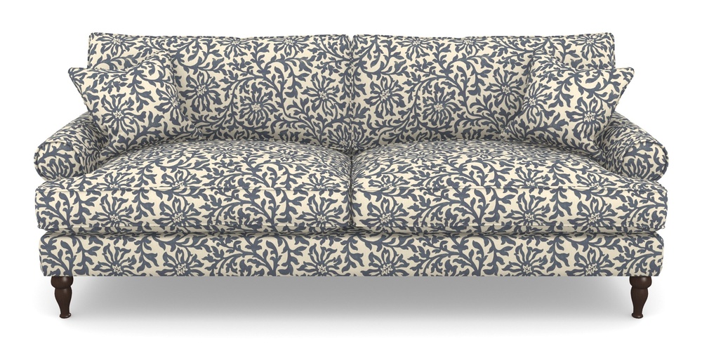 Product photograph of Cooksbridge 4 Seater Sofa In V A Brompton Collection - Floral Scroll - Midnight Blue from Sofas and Stuff Limited