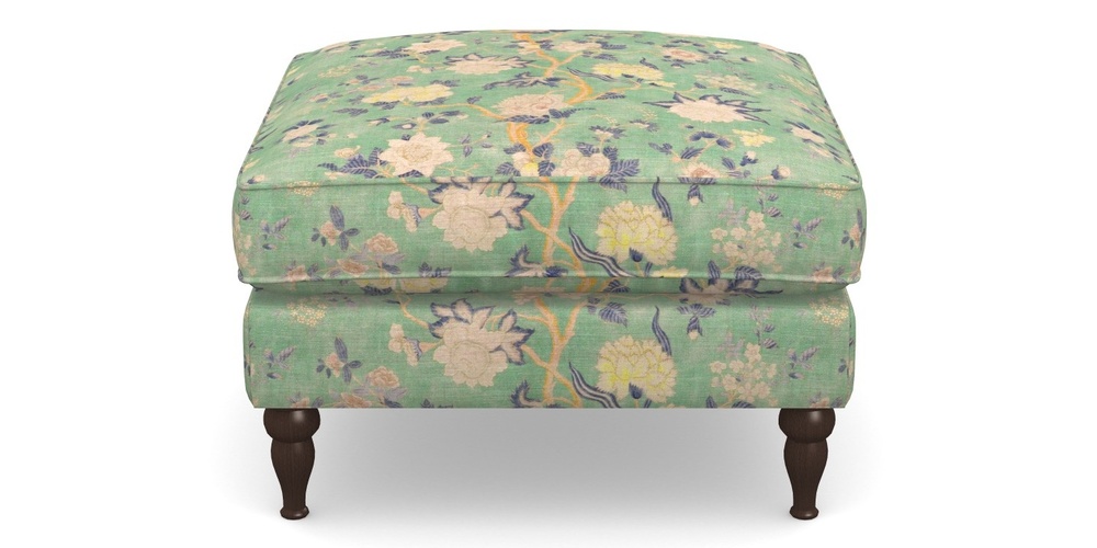 Product photograph of Cooksbridge Footstool In Floral Linen - Even So Verde from Sofas and Stuff Limited