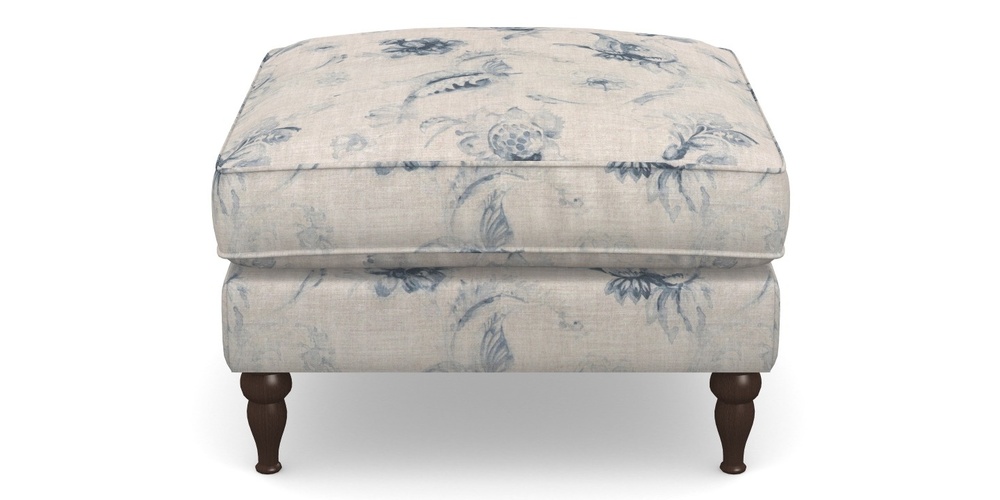 Product photograph of Cooksbridge Footstool In Floral Linen - Lela Mystery Indigo from Sofas and Stuff Limited