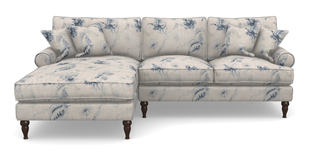 Product photograph of Cooksbridge Chaise Sofa Lhf In Floral Linen - Lela Mystery Indigo from Sofas and Stuff Limited