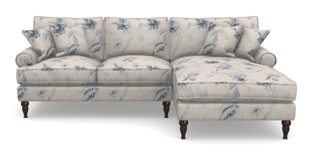 Product photograph of Cooksbridge Chaise Sofa Rhf In Floral Linen - Lela Mystery Indigo from Sofas and Stuff Limited