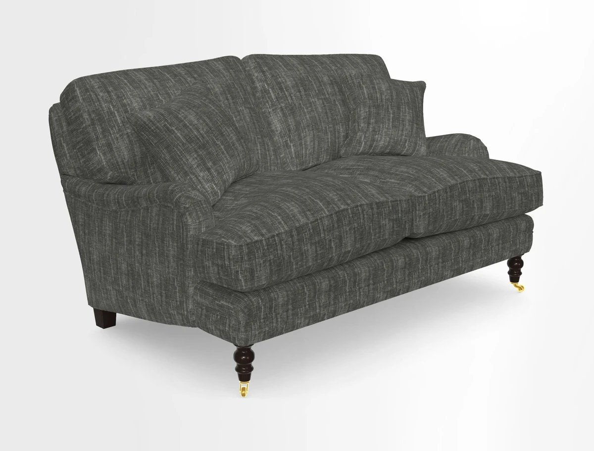 Coates 3 Seater Sofa in Mohair Velvet Indigo with Seat and Back Cushions in Gertrude Jekyll Meadow Flower Blue