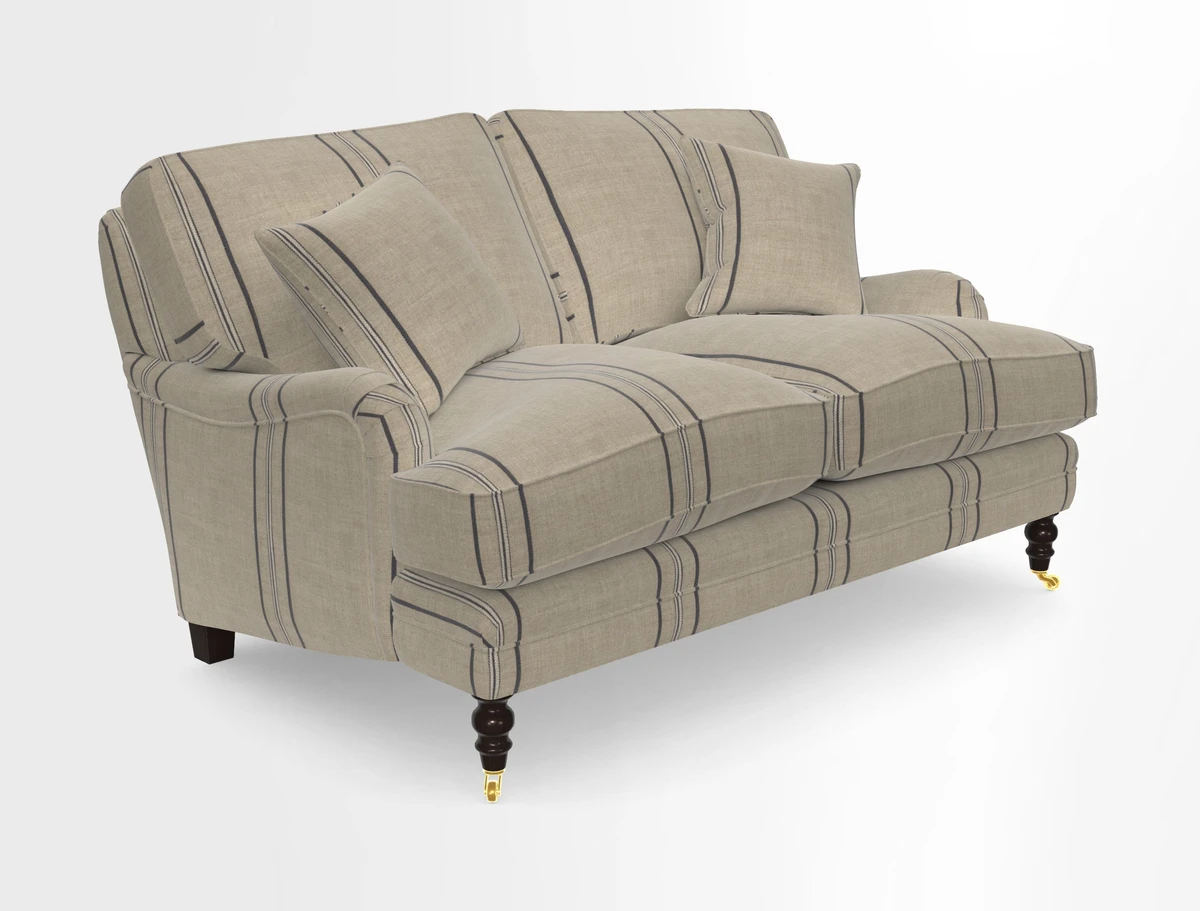 Coates 3 Seater Sofa in Mohair Velvet Indigo with Seat and Back Cushions in Gertrude Jekyll Meadow Flower Blue