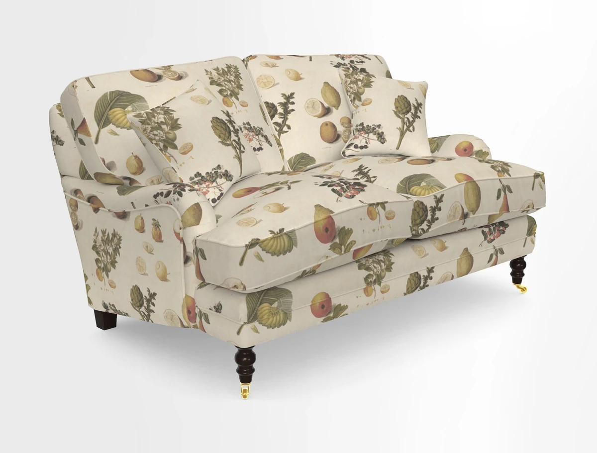 Coates 3 Seater Sofa in Mohair Velvet Indigo with Seat and Back Cushions in Gertrude Jekyll Meadow Flower Blue