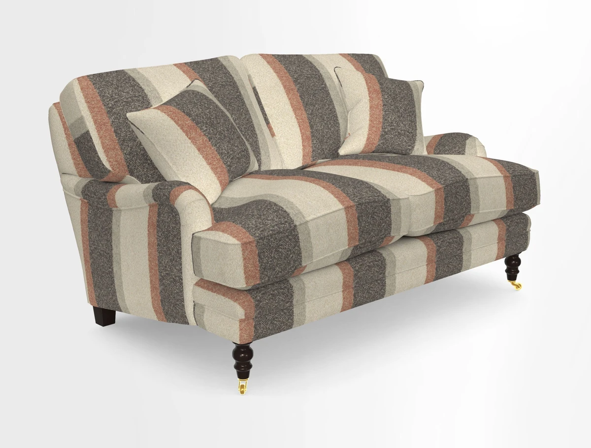Coates 3 Seater Sofa in Mohair Velvet Indigo with Seat and Back Cushions in Gertrude Jekyll Meadow Flower Blue