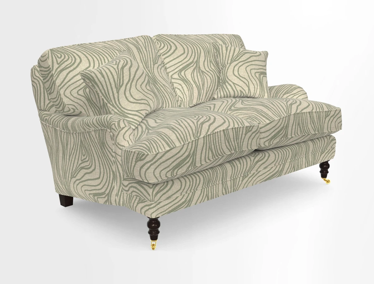 Coates 3 Seater Sofa in Mohair Velvet Indigo with Seat and Back Cushions in Gertrude Jekyll Meadow Flower Blue