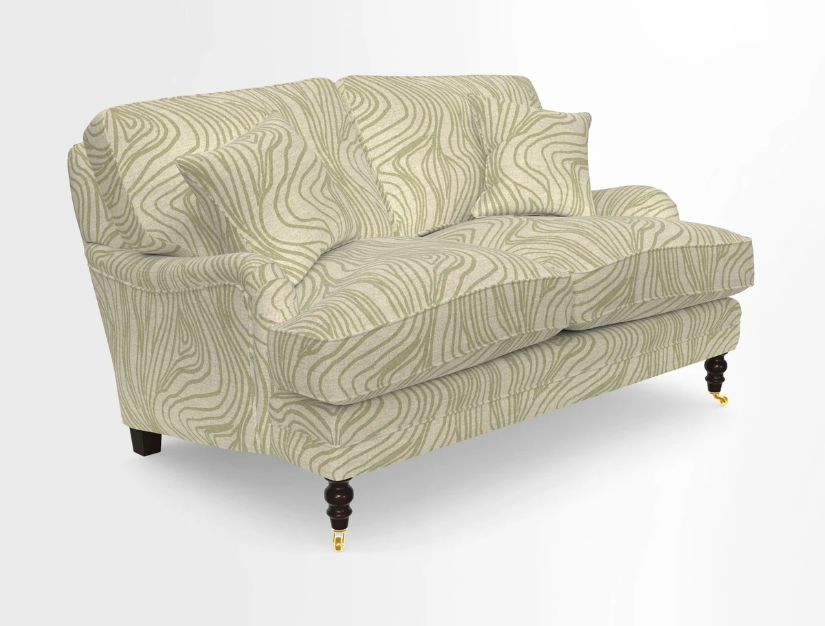 Coates 3 Seater Sofa in Mohair Velvet Indigo with Seat and Back Cushions in Gertrude Jekyll Meadow Flower Blue