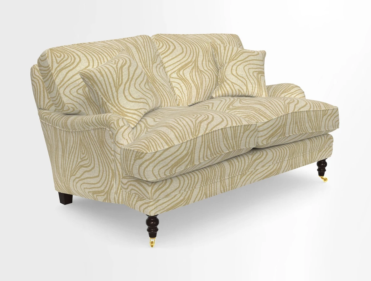 Coates 3 Seater Sofa in Mohair Velvet Indigo with Seat and Back Cushions in Gertrude Jekyll Meadow Flower Blue