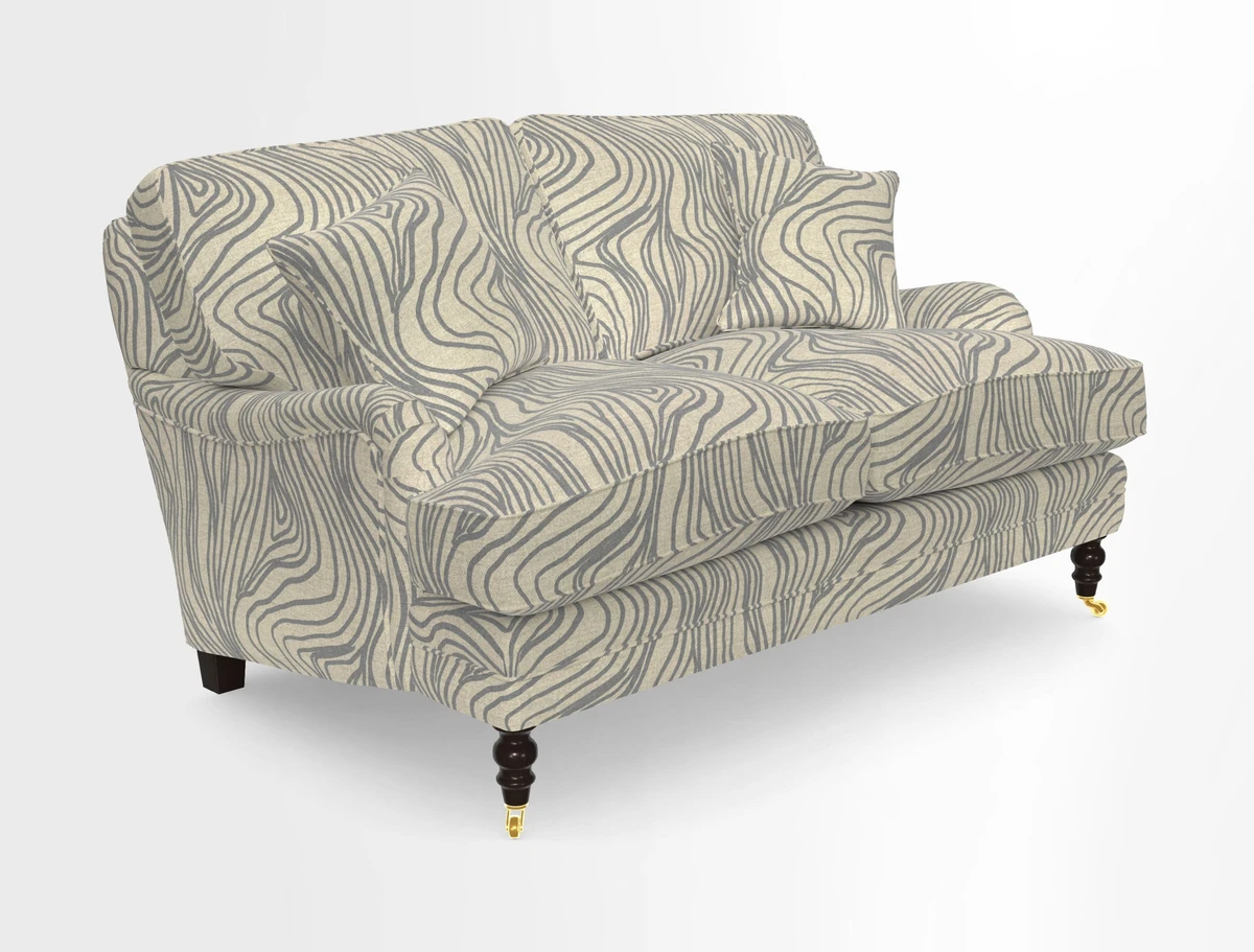 Coates 3 Seater Sofa in Mohair Velvet Indigo with Seat and Back Cushions in Gertrude Jekyll Meadow Flower Blue