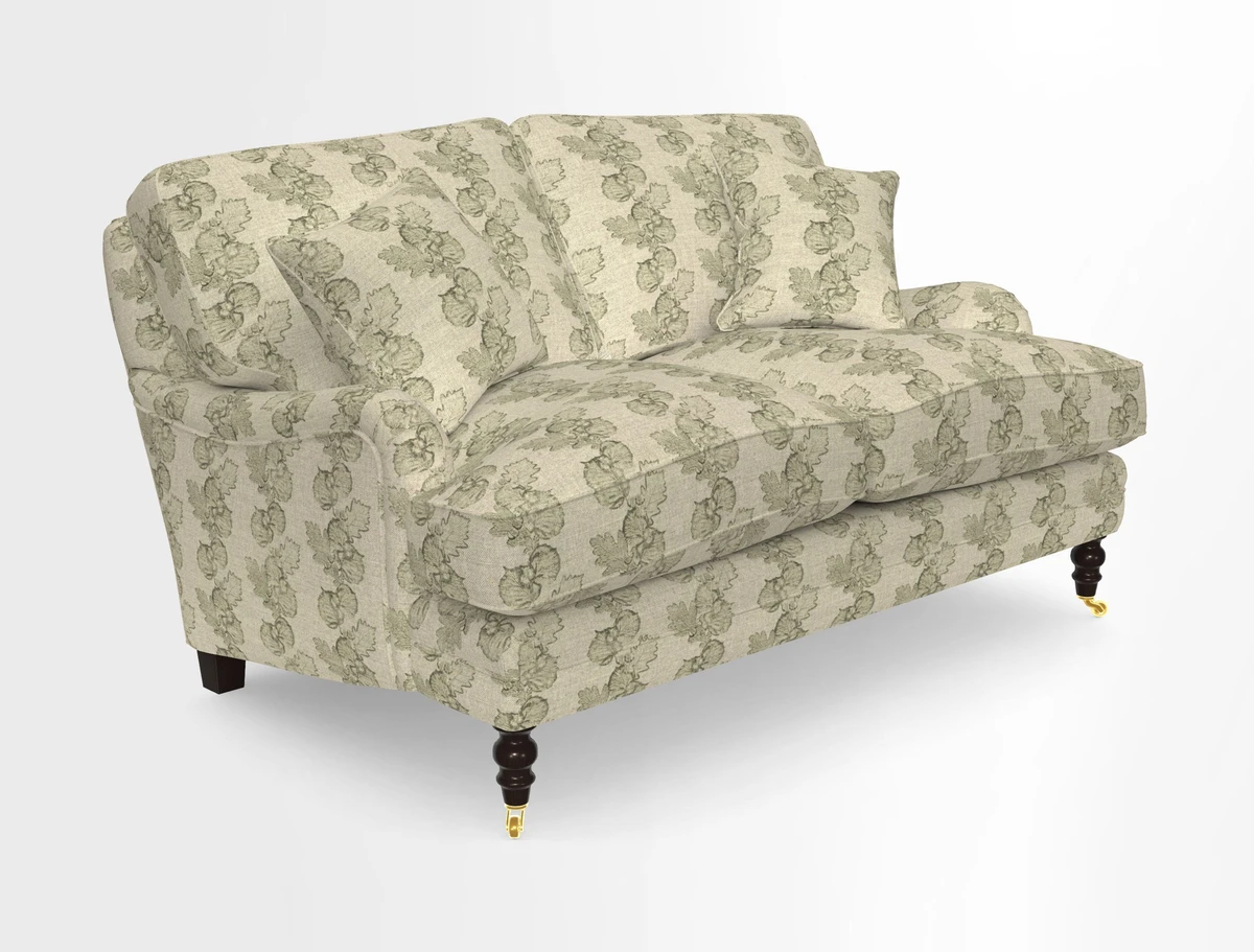 Coates 3 Seater Sofa in Mohair Velvet Indigo with Seat and Back Cushions in Gertrude Jekyll Meadow Flower Blue