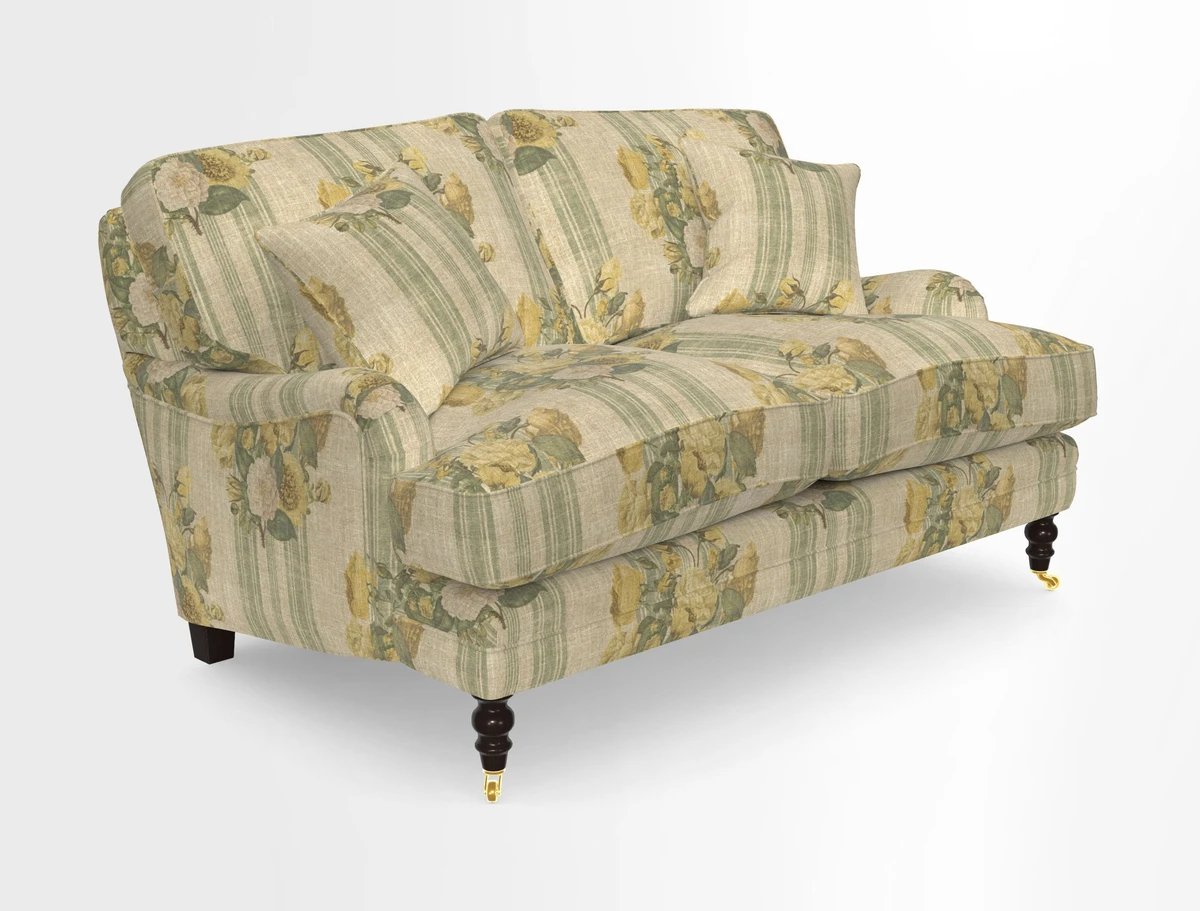 Coates 3 Seater Sofa in Mohair Velvet Indigo with Seat and Back Cushions in Gertrude Jekyll Meadow Flower Blue