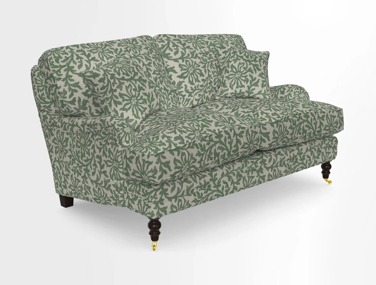 Coates 3 Seater Sofa in Mohair Velvet Indigo with Seat and Back Cushions in Gertrude Jekyll Meadow Flower Blue
