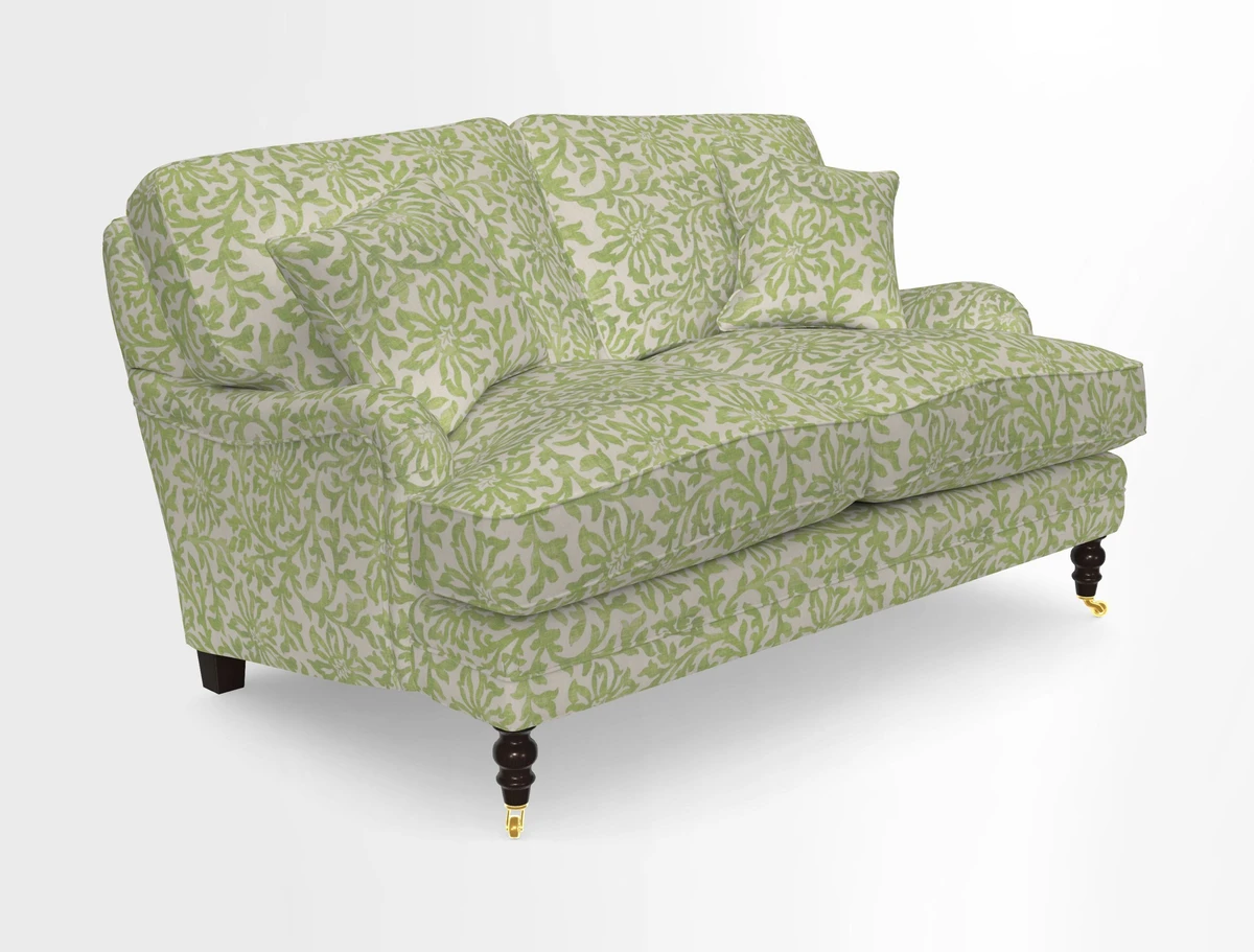Coates 3 Seater Sofa in Mohair Velvet Indigo with Seat and Back Cushions in Gertrude Jekyll Meadow Flower Blue