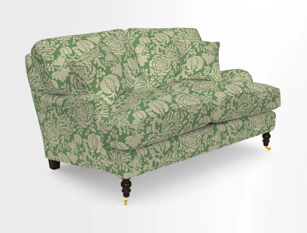 Coates 3 Seater Sofa in Mohair Velvet Indigo with Seat and Back Cushions in Gertrude Jekyll Meadow Flower Blue