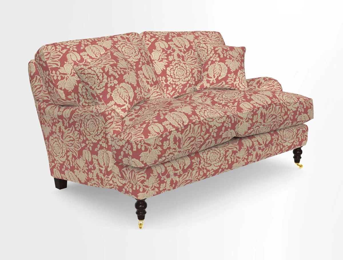Coates 3 Seater Sofa in Mohair Velvet Indigo with Seat and Back Cushions in Gertrude Jekyll Meadow Flower Blue