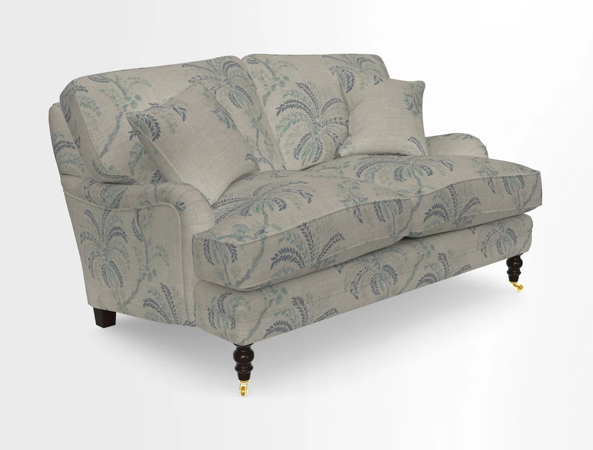 Coates 3 Seater Sofa in Mohair Velvet Indigo with Seat and Back Cushions in Gertrude Jekyll Meadow Flower Blue