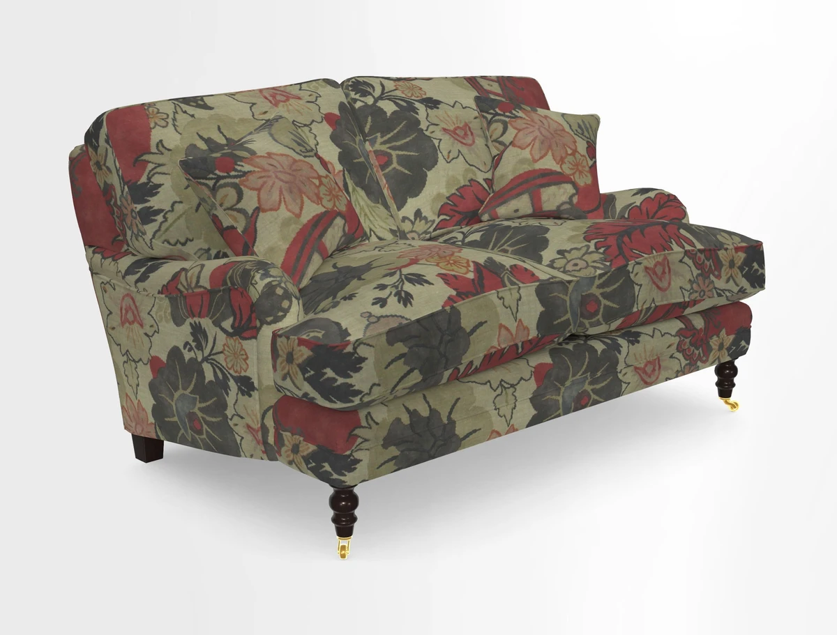 Coates 3 Seater Sofa in Mohair Velvet Indigo with Seat and Back Cushions in Gertrude Jekyll Meadow Flower Blue