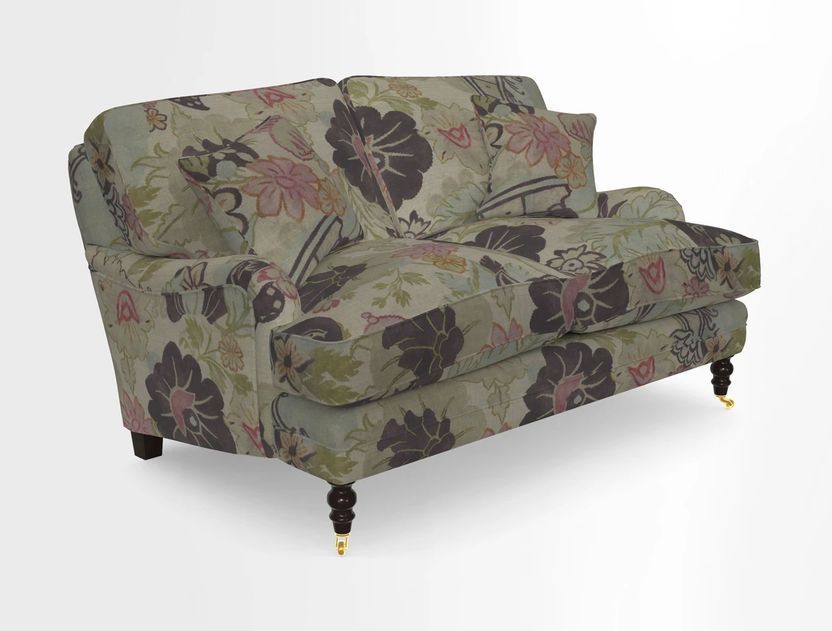Coates 3 Seater Sofa in Mohair Velvet Indigo with Seat and Back Cushions in Gertrude Jekyll Meadow Flower Blue