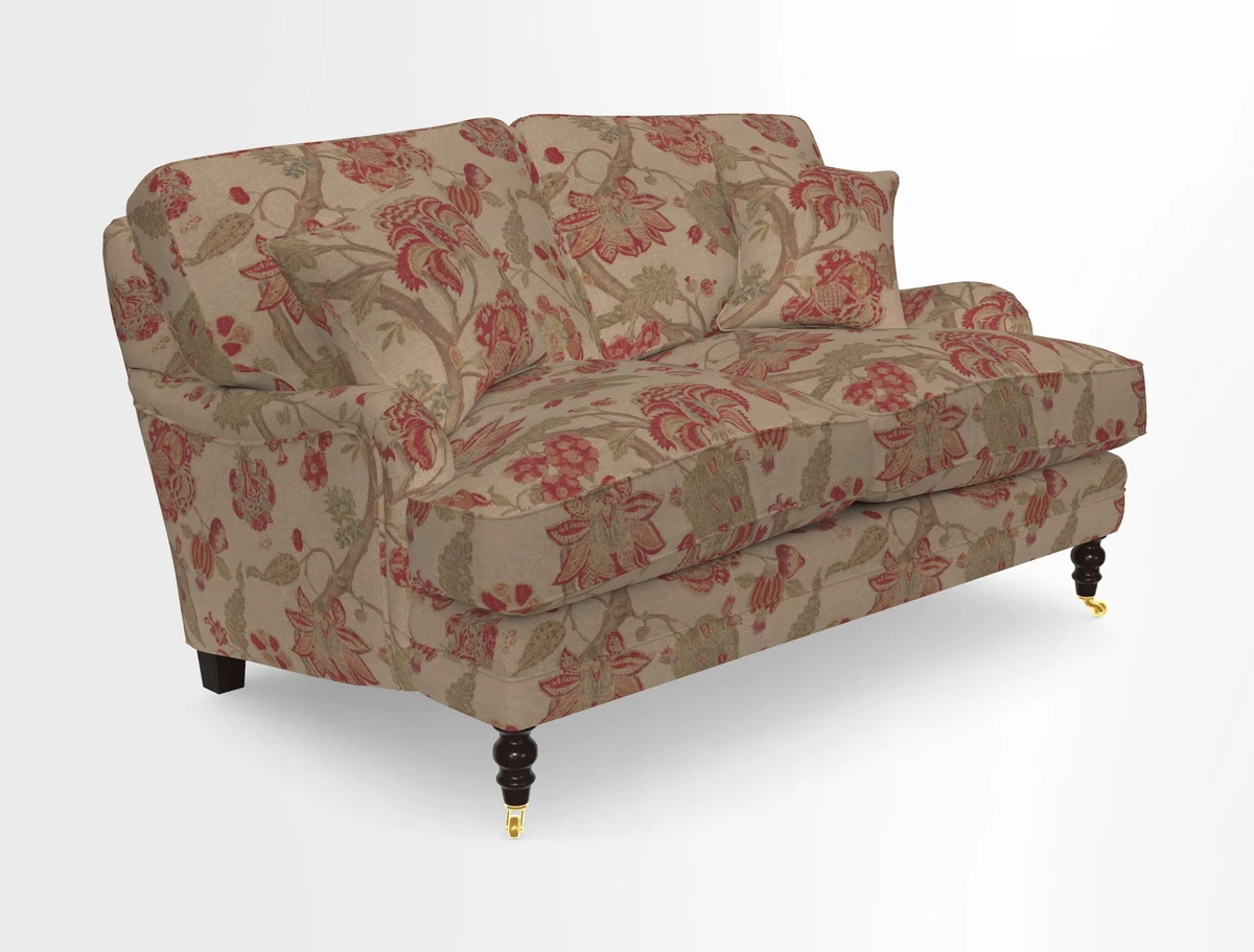 Coates 3 Seater Sofa in Mohair Velvet Indigo with Seat and Back Cushions in Gertrude Jekyll Meadow Flower Blue