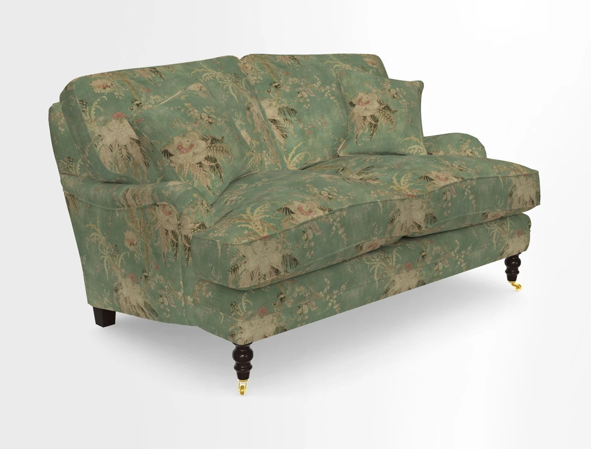 Coates 3 Seater Sofa in Mohair Velvet Indigo with Seat and Back Cushions in Gertrude Jekyll Meadow Flower Blue