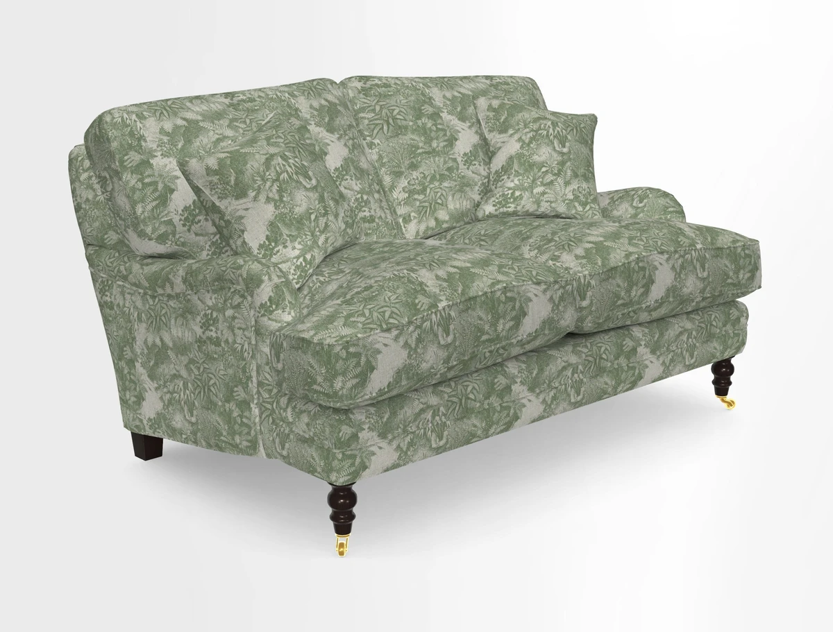Coates 3 Seater Sofa in Mohair Velvet Indigo with Seat and Back Cushions in Gertrude Jekyll Meadow Flower Blue