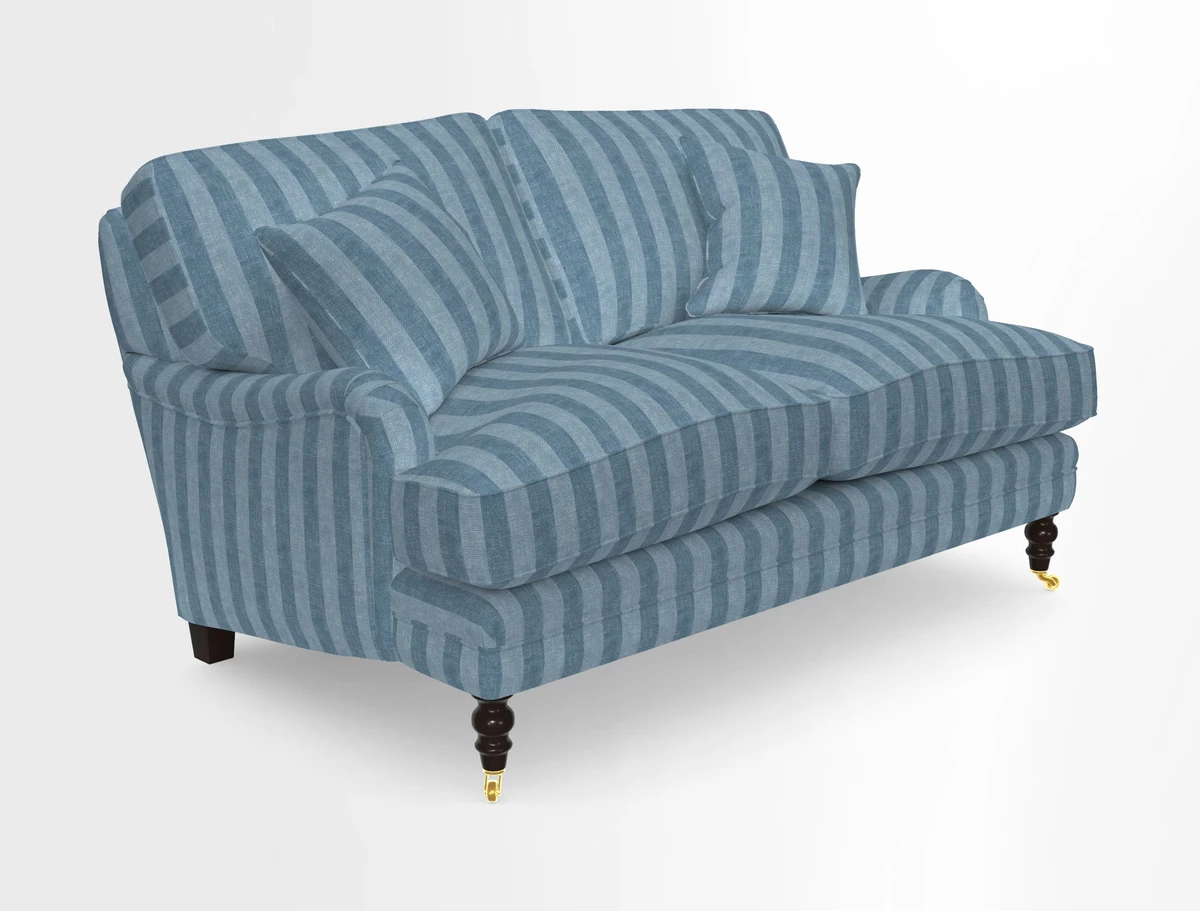 Coates 3 Seater Sofa in Mohair Velvet Indigo with Seat and Back Cushions in Gertrude Jekyll Meadow Flower Blue