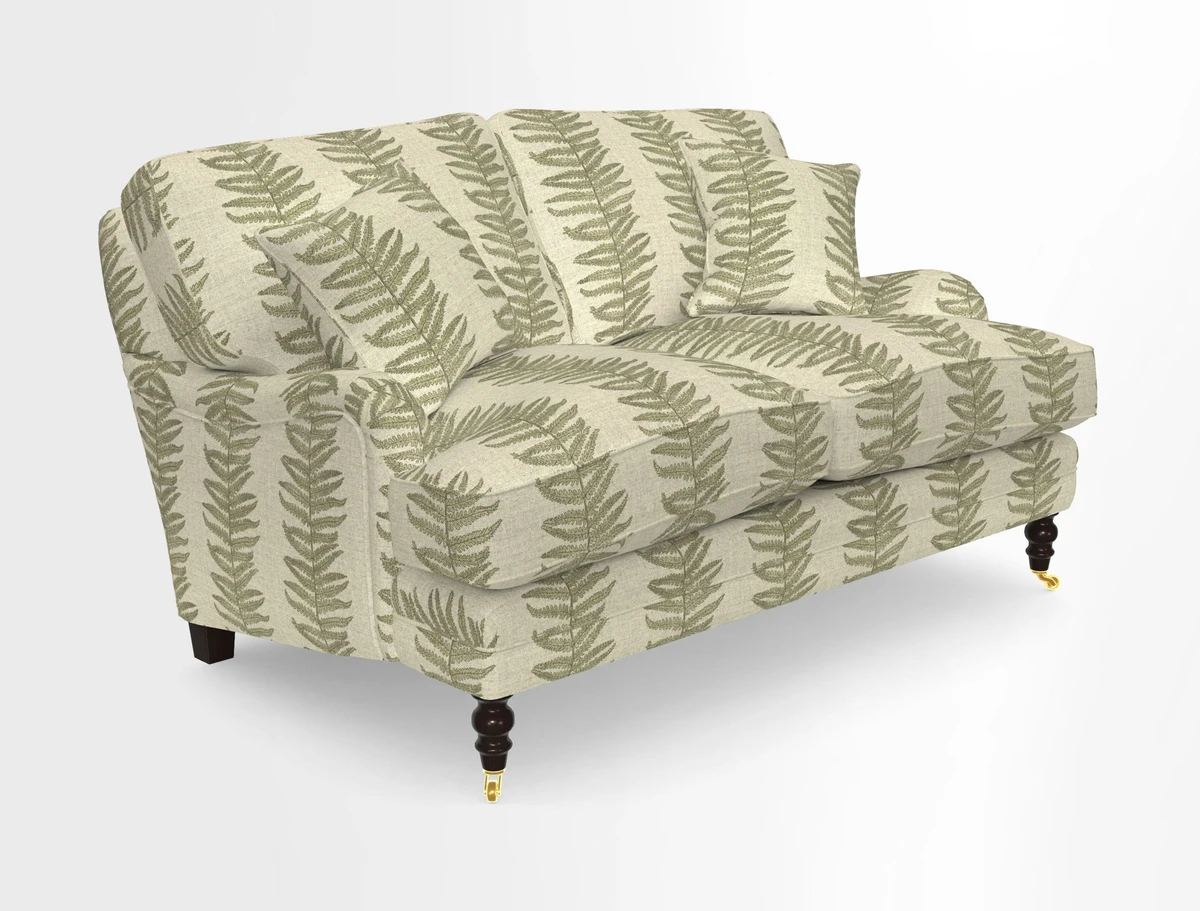 Coates 3 Seater Sofa in Mohair Velvet Indigo with Seat and Back Cushions in Gertrude Jekyll Meadow Flower Blue