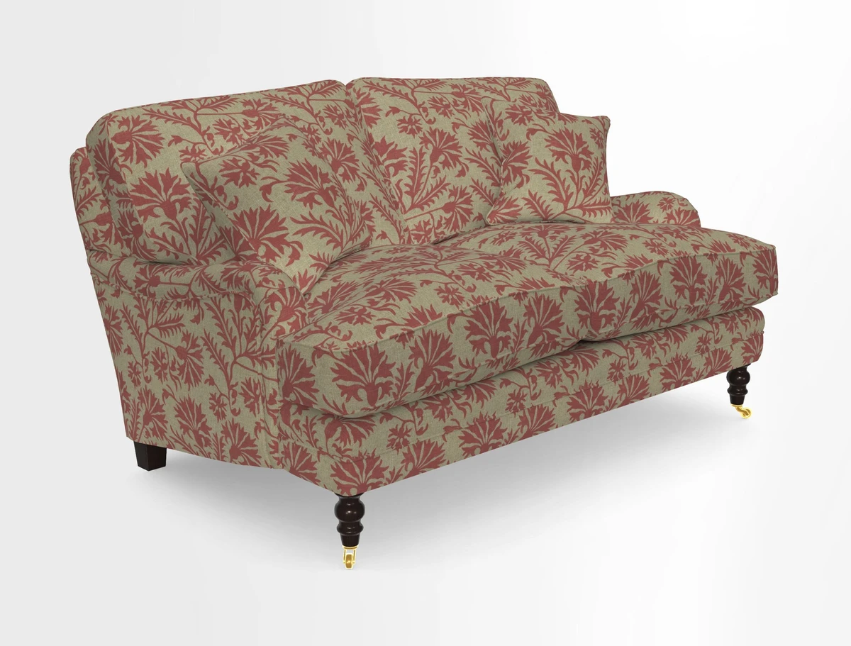 Coates 3 Seater Sofa in Mohair Velvet Indigo with Seat and Back Cushions in Gertrude Jekyll Meadow Flower Blue