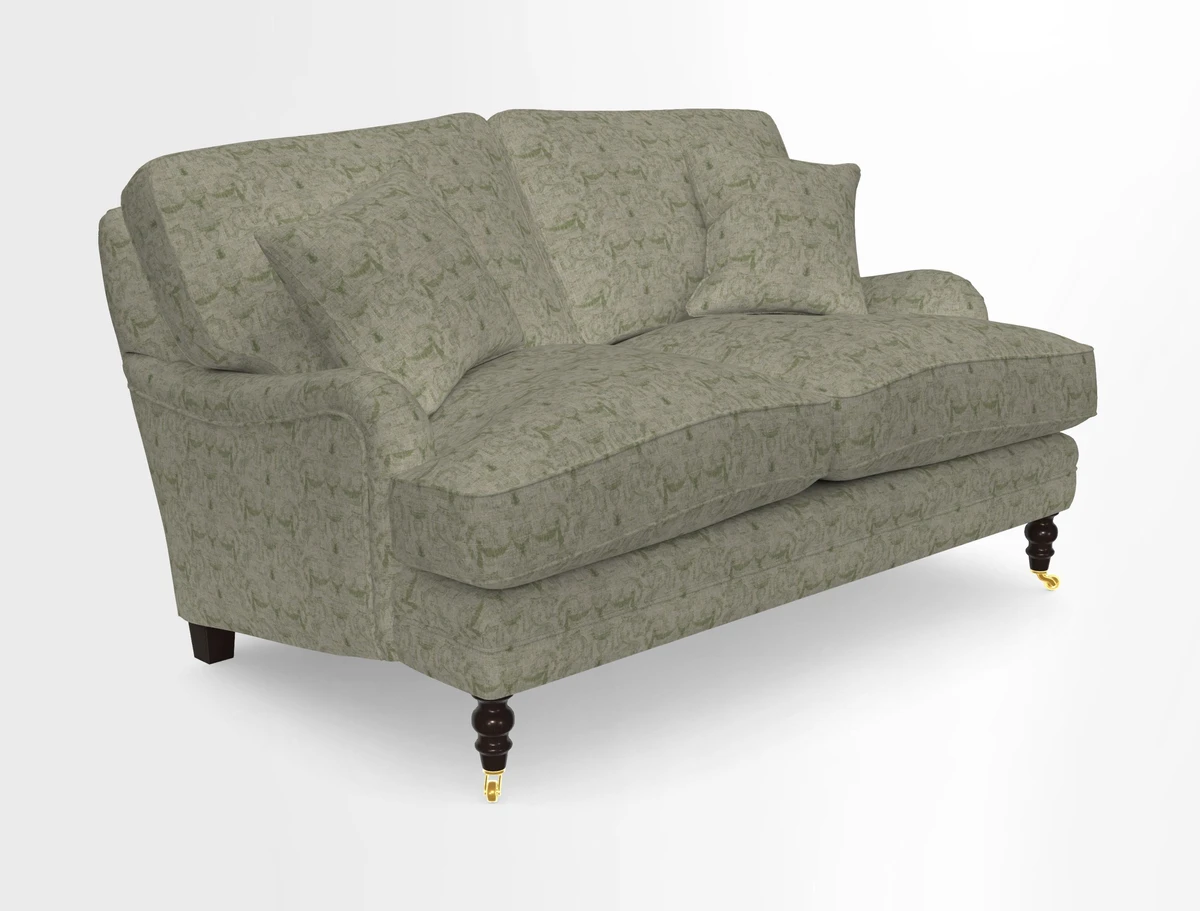 Coates 3 Seater Sofa in Mohair Velvet Indigo with Seat and Back Cushions in Gertrude Jekyll Meadow Flower Blue