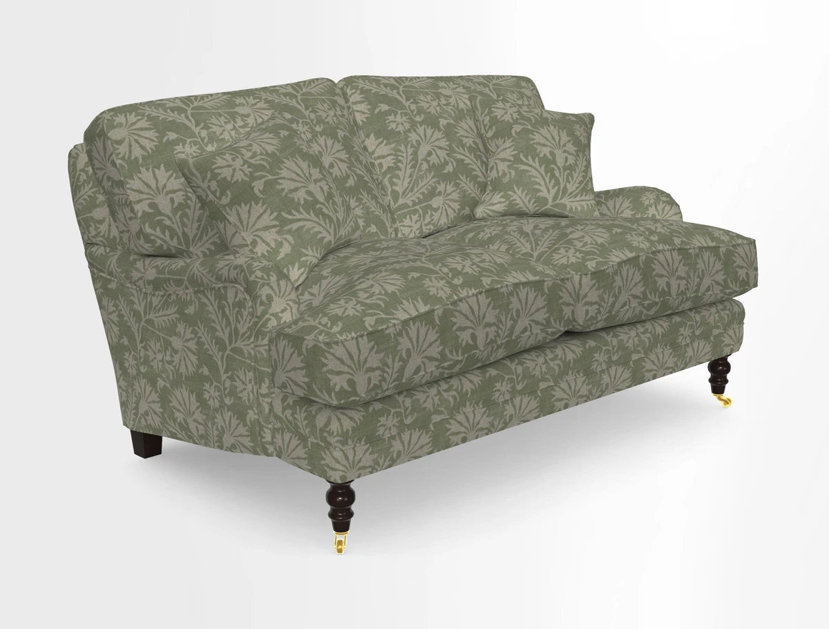 Coates 3 Seater Sofa in Mohair Velvet Indigo with Seat and Back Cushions in Gertrude Jekyll Meadow Flower Blue