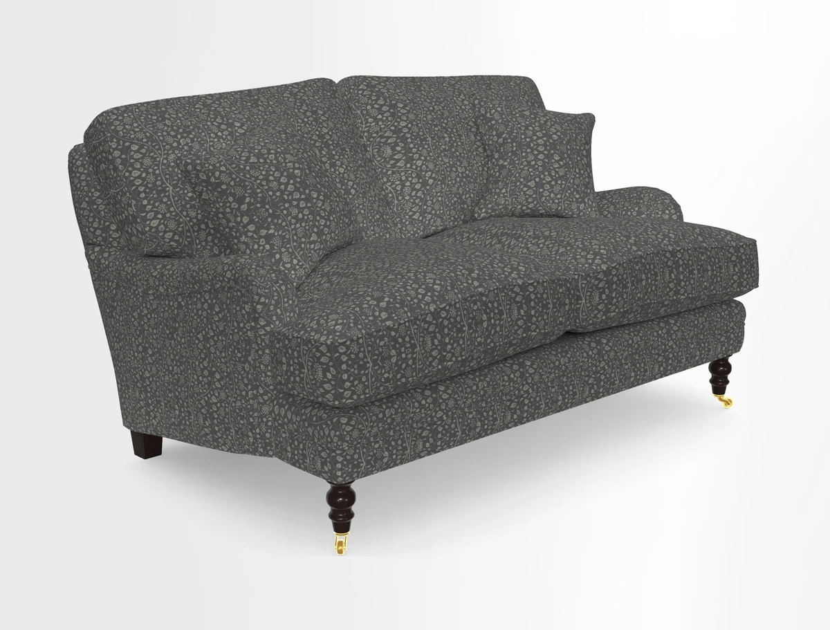 Coates 3 Seater Sofa in Mohair Velvet Indigo with Seat and Back Cushions in Gertrude Jekyll Meadow Flower Blue