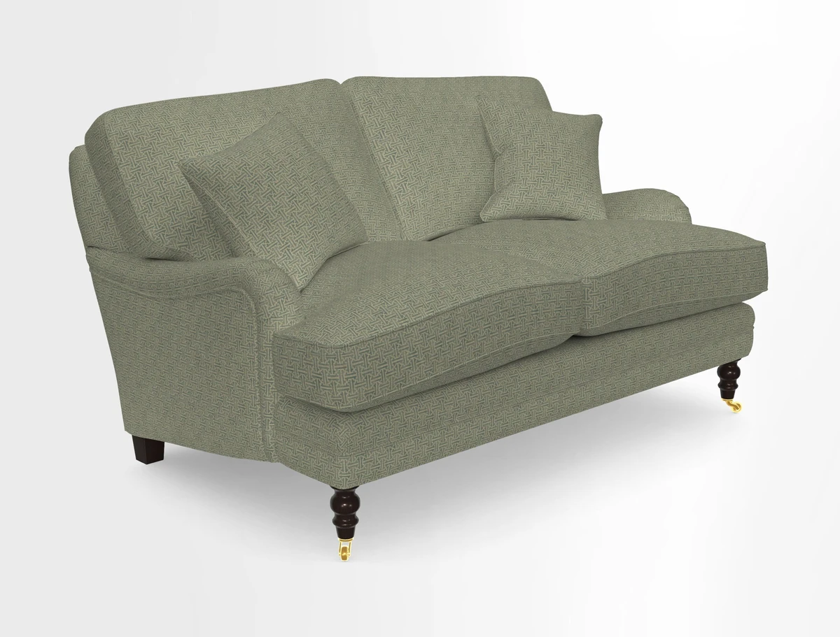 Coates 3 Seater Sofa in Mohair Velvet Indigo with Seat and Back Cushions in Gertrude Jekyll Meadow Flower Blue