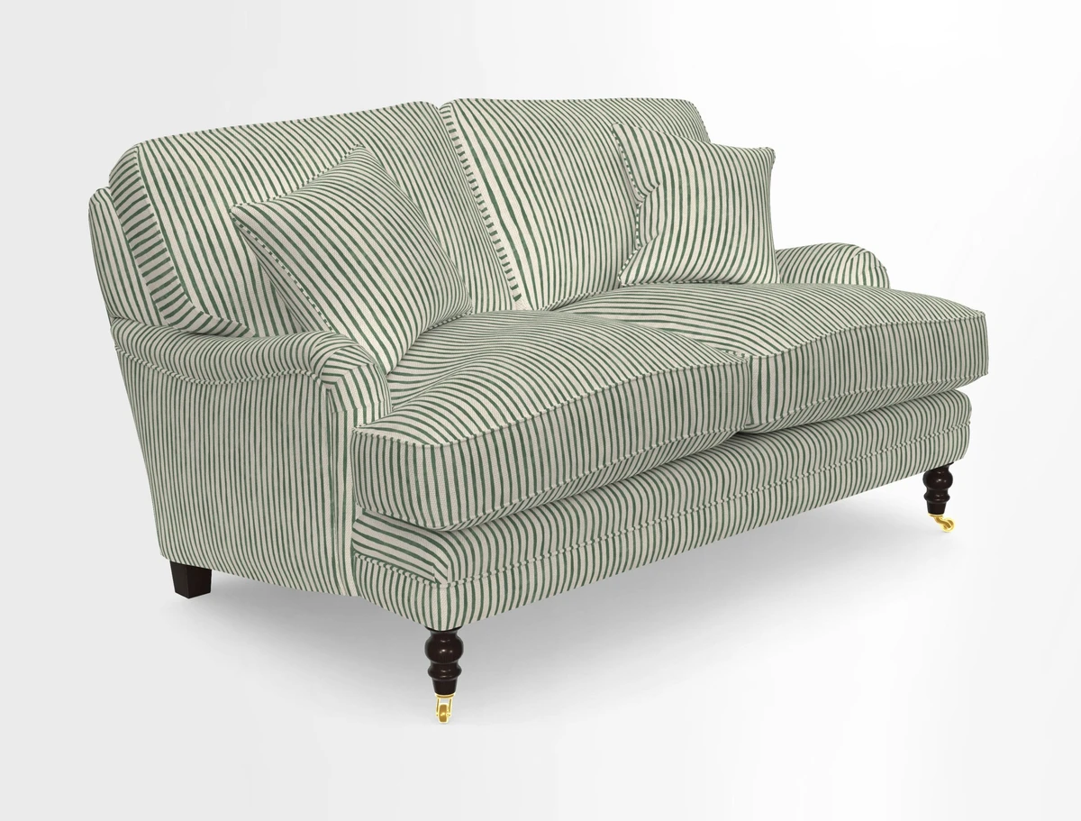 Coates 3 Seater Sofa in Mohair Velvet Indigo with Seat and Back Cushions in Gertrude Jekyll Meadow Flower Blue