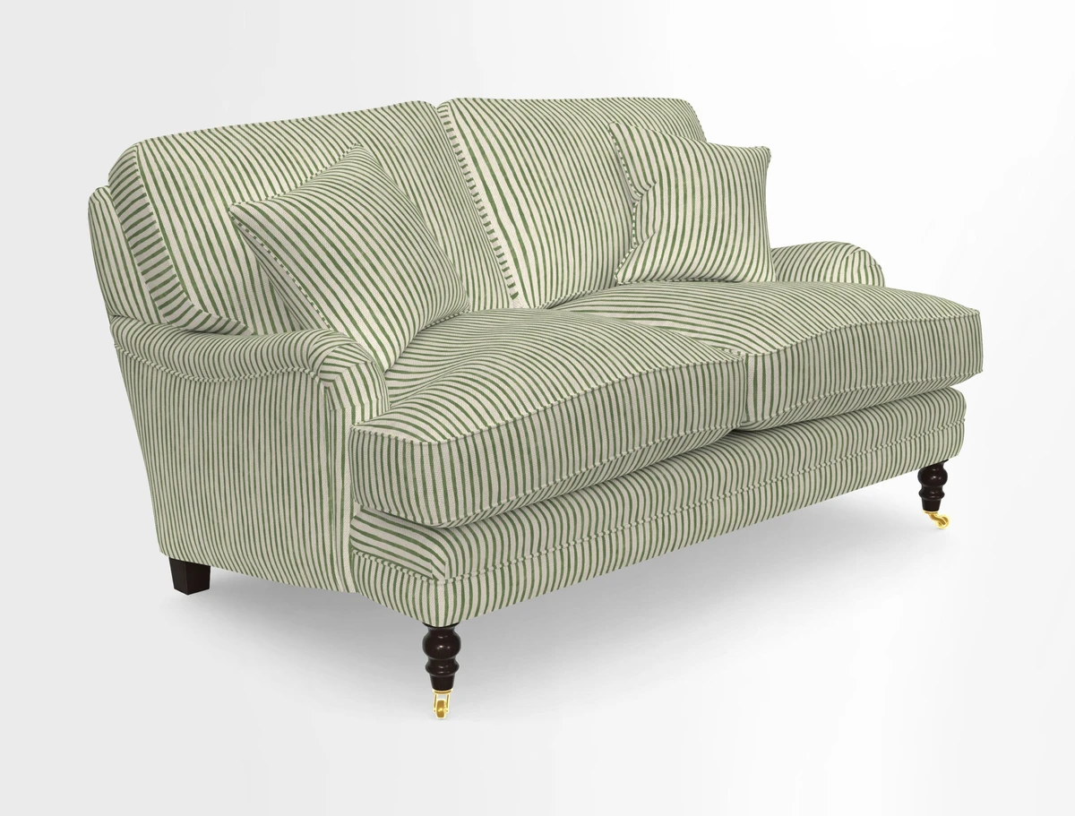 Coates 3 Seater Sofa in Mohair Velvet Indigo with Seat and Back Cushions in Gertrude Jekyll Meadow Flower Blue