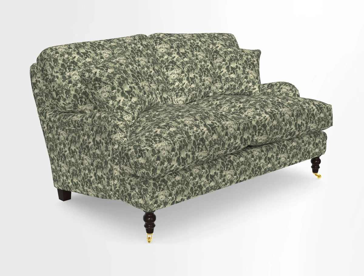 Coates 3 Seater Sofa in Mohair Velvet Indigo with Seat and Back Cushions in Gertrude Jekyll Meadow Flower Blue