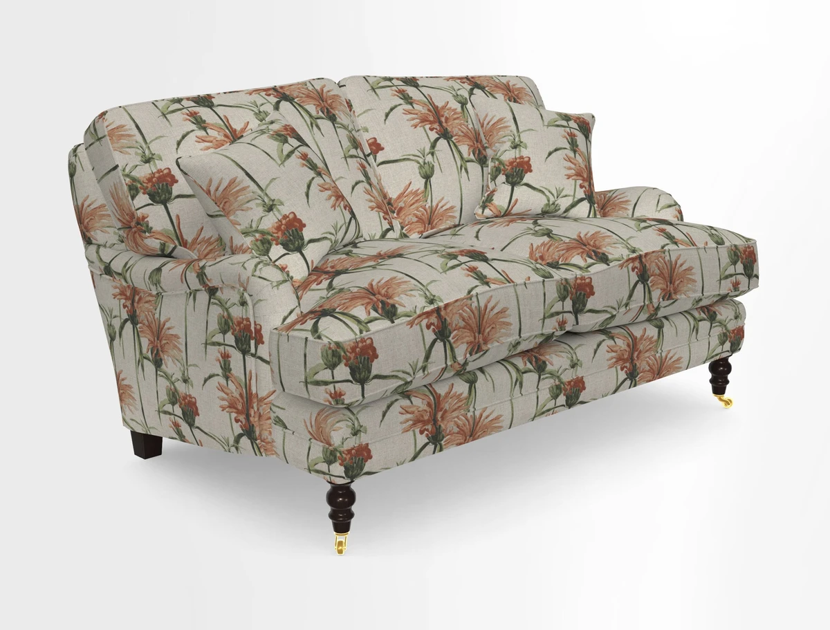 Coates 3 Seater Sofa in Mohair Velvet Indigo with Seat and Back Cushions in Gertrude Jekyll Meadow Flower Blue