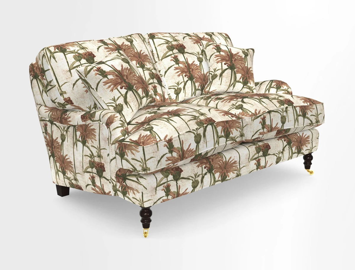 Coates 3 Seater Sofa in Mohair Velvet Indigo with Seat and Back Cushions in Gertrude Jekyll Meadow Flower Blue