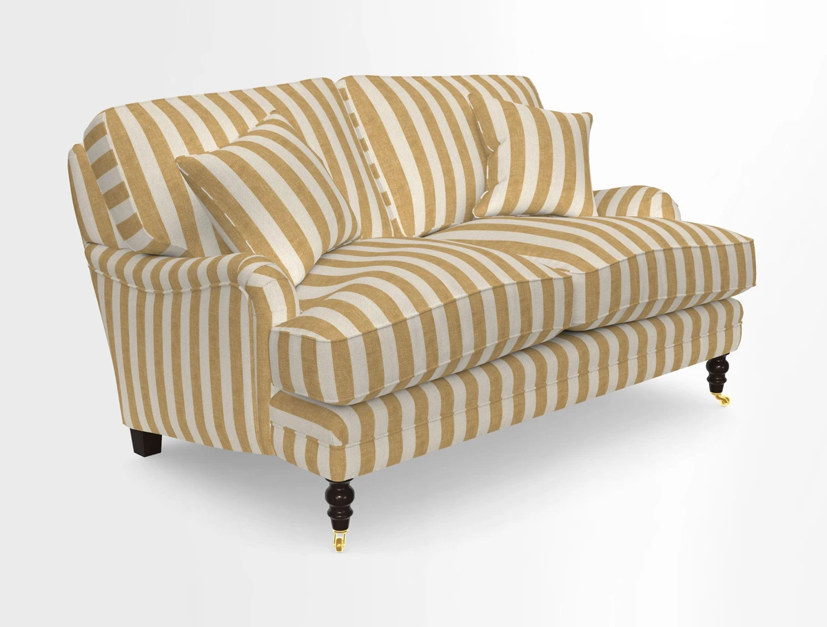 Coates 3 Seater Sofa in Mohair Velvet Indigo with Seat and Back Cushions in Gertrude Jekyll Meadow Flower Blue