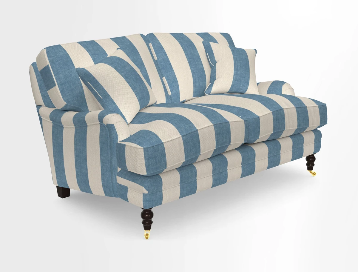 Coates 3 Seater Sofa in Mohair Velvet Indigo with Seat and Back Cushions in Gertrude Jekyll Meadow Flower Blue