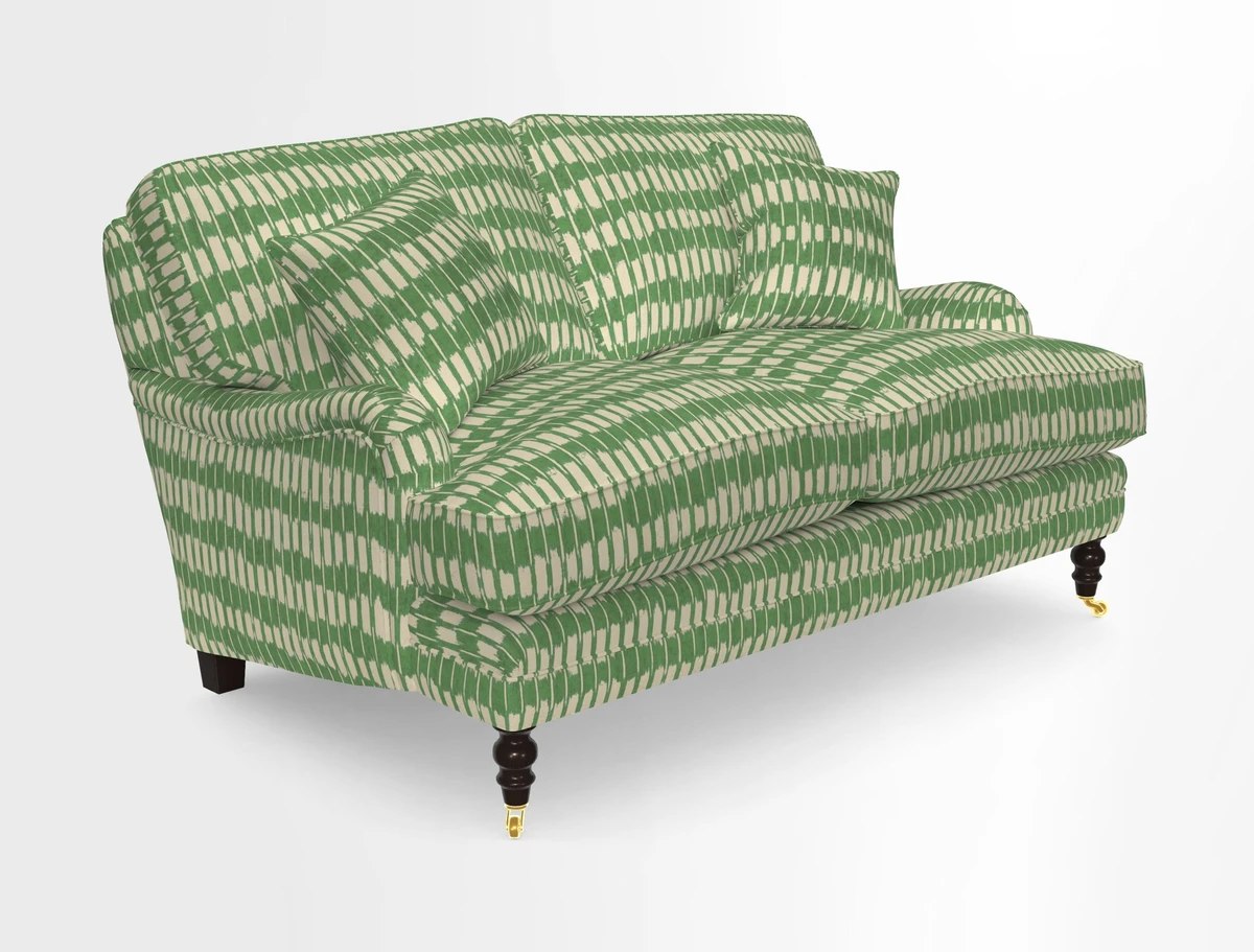 Coates 3 Seater Sofa in Mohair Velvet Indigo with Seat and Back Cushions in Gertrude Jekyll Meadow Flower Blue