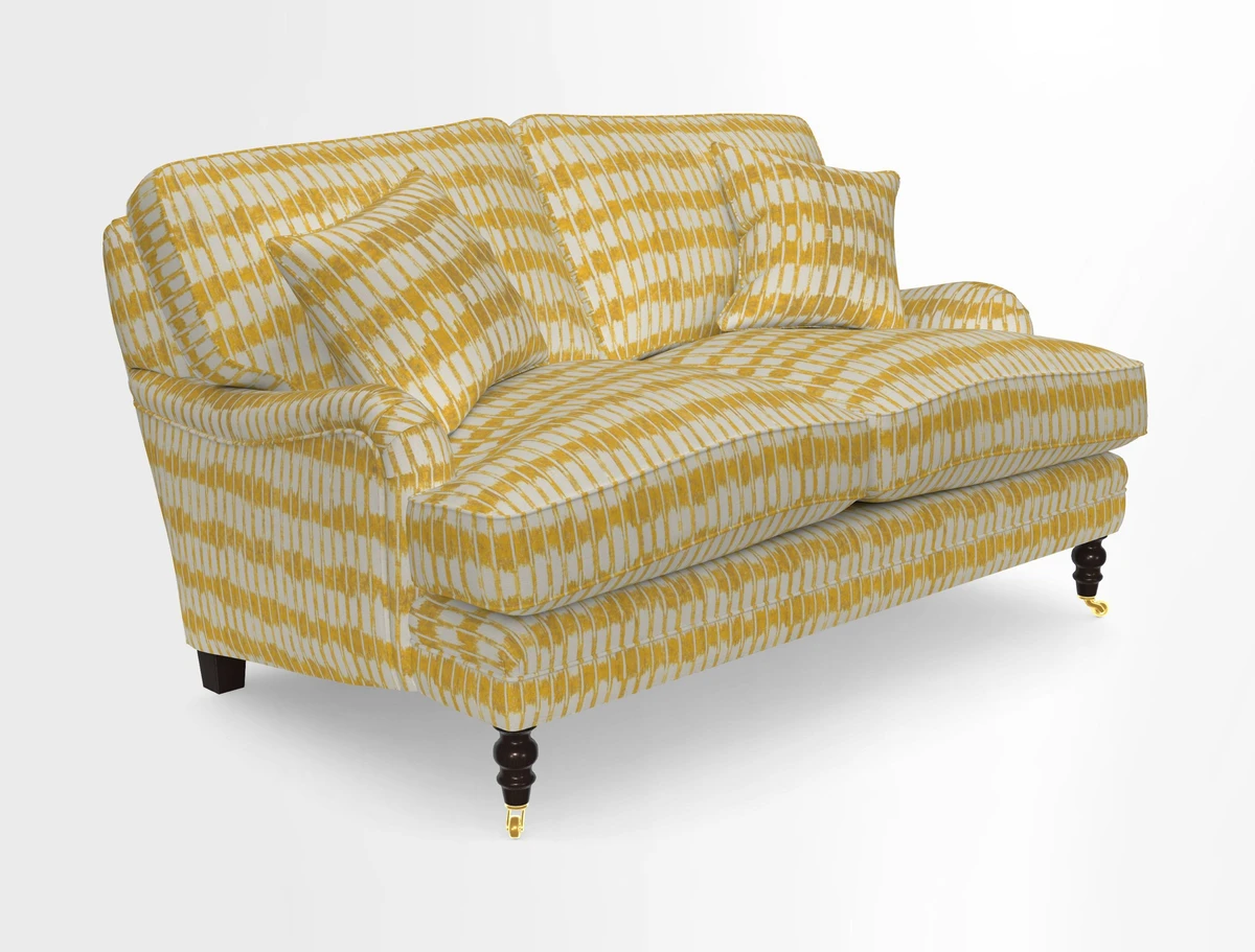 Coates 3 Seater Sofa in Mohair Velvet Indigo with Seat and Back Cushions in Gertrude Jekyll Meadow Flower Blue