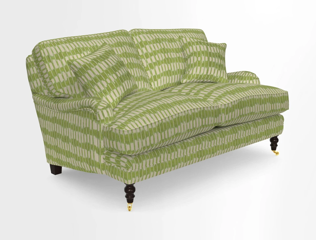 Coates 3 Seater Sofa in Mohair Velvet Indigo with Seat and Back Cushions in Gertrude Jekyll Meadow Flower Blue