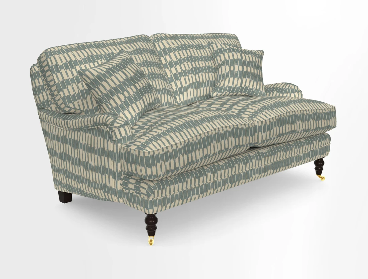Coates 3 Seater Sofa in Mohair Velvet Indigo with Seat and Back Cushions in Gertrude Jekyll Meadow Flower Blue