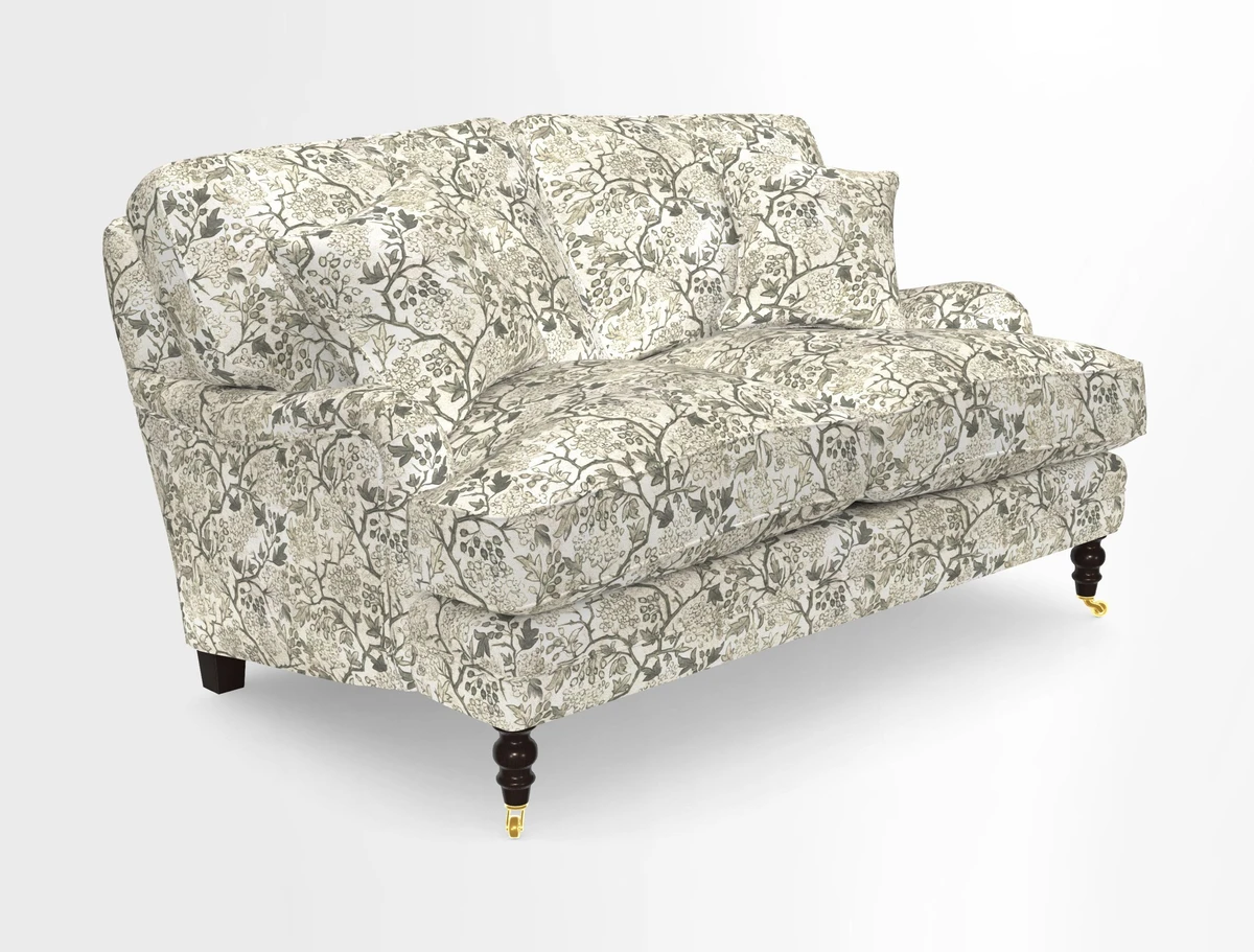 Coates 3 Seater Sofa in Mohair Velvet Indigo with Seat and Back Cushions in Gertrude Jekyll Meadow Flower Blue